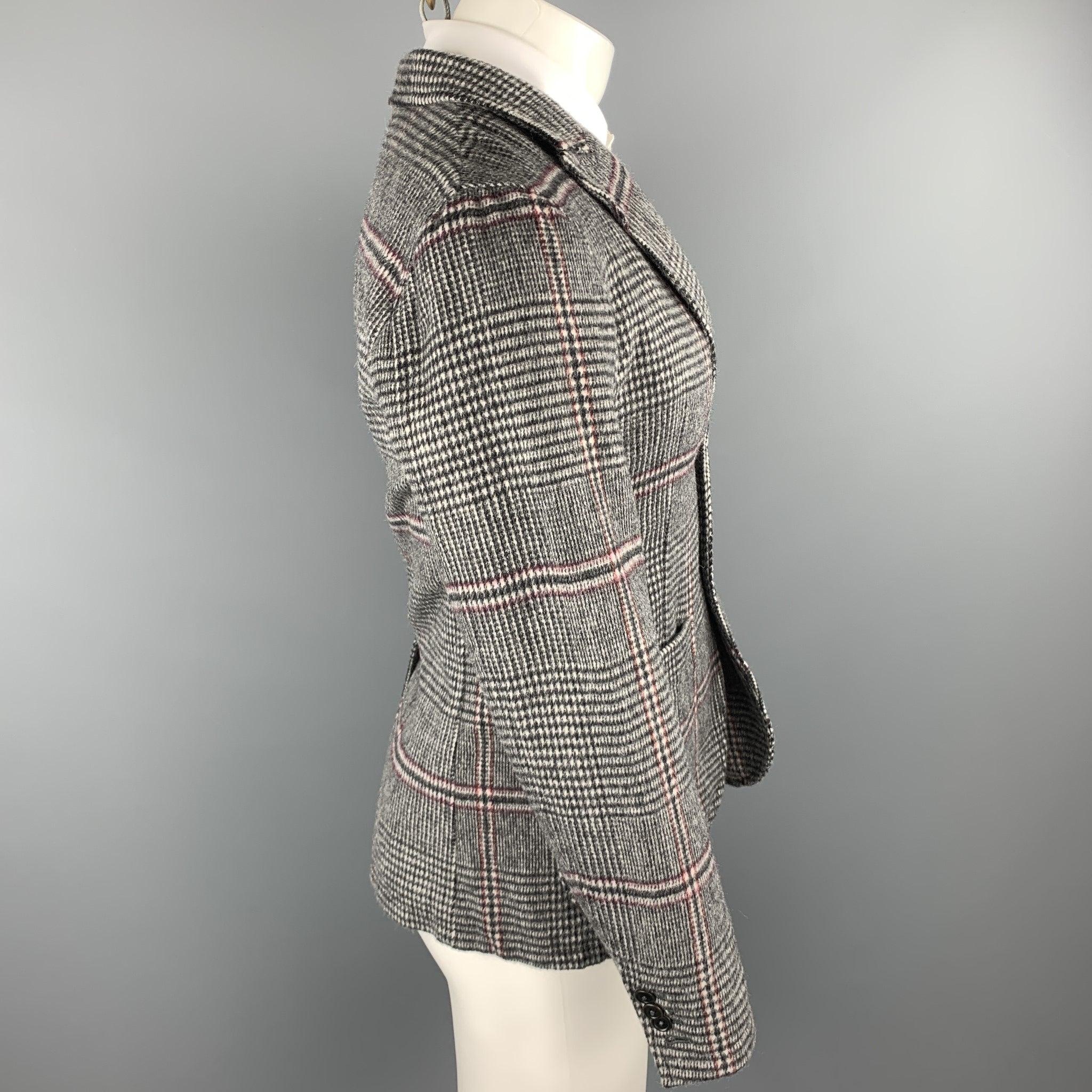 TS (S) Size S Gray Plaid Wool Blend Peak Lapel Sport Coat In Good Condition For Sale In San Francisco, CA