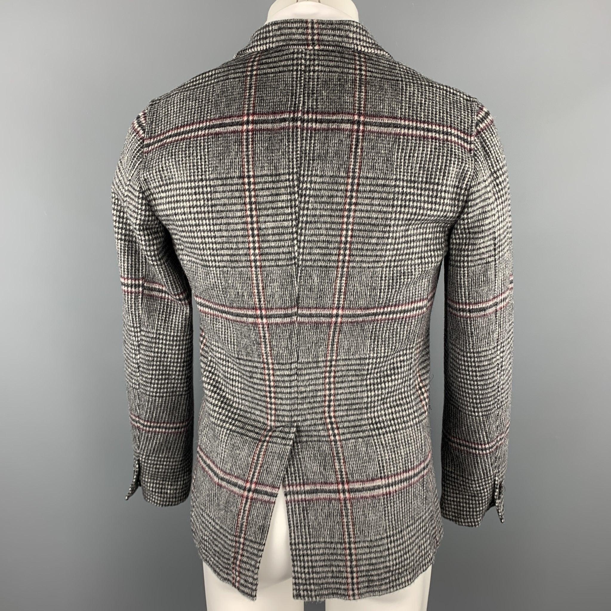 Men's TS (S) Size S Gray Plaid Wool Blend Peak Lapel Sport Coat For Sale