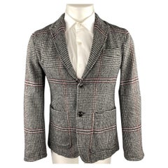 TS (S) Taille S Manteau de sport gris à carreaux en laine mélangée avec revers à visière