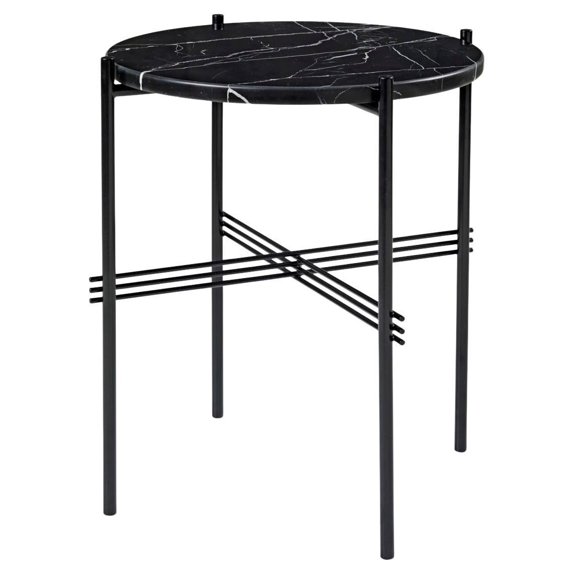 TS Side Table Round, Black Base / Black Marquina Marble, by GamFratesi for Gubi For Sale