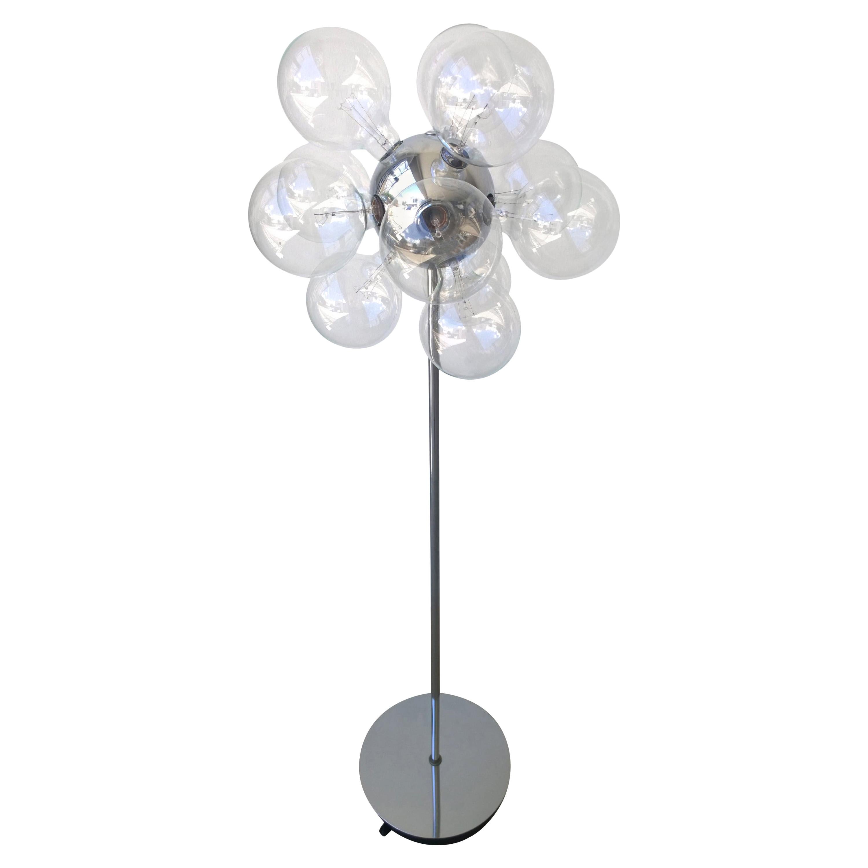 TSAO Designs Chromed Steel Ten Large Clear Globe Glass Globe Sputnik Floor Lamp For Sale