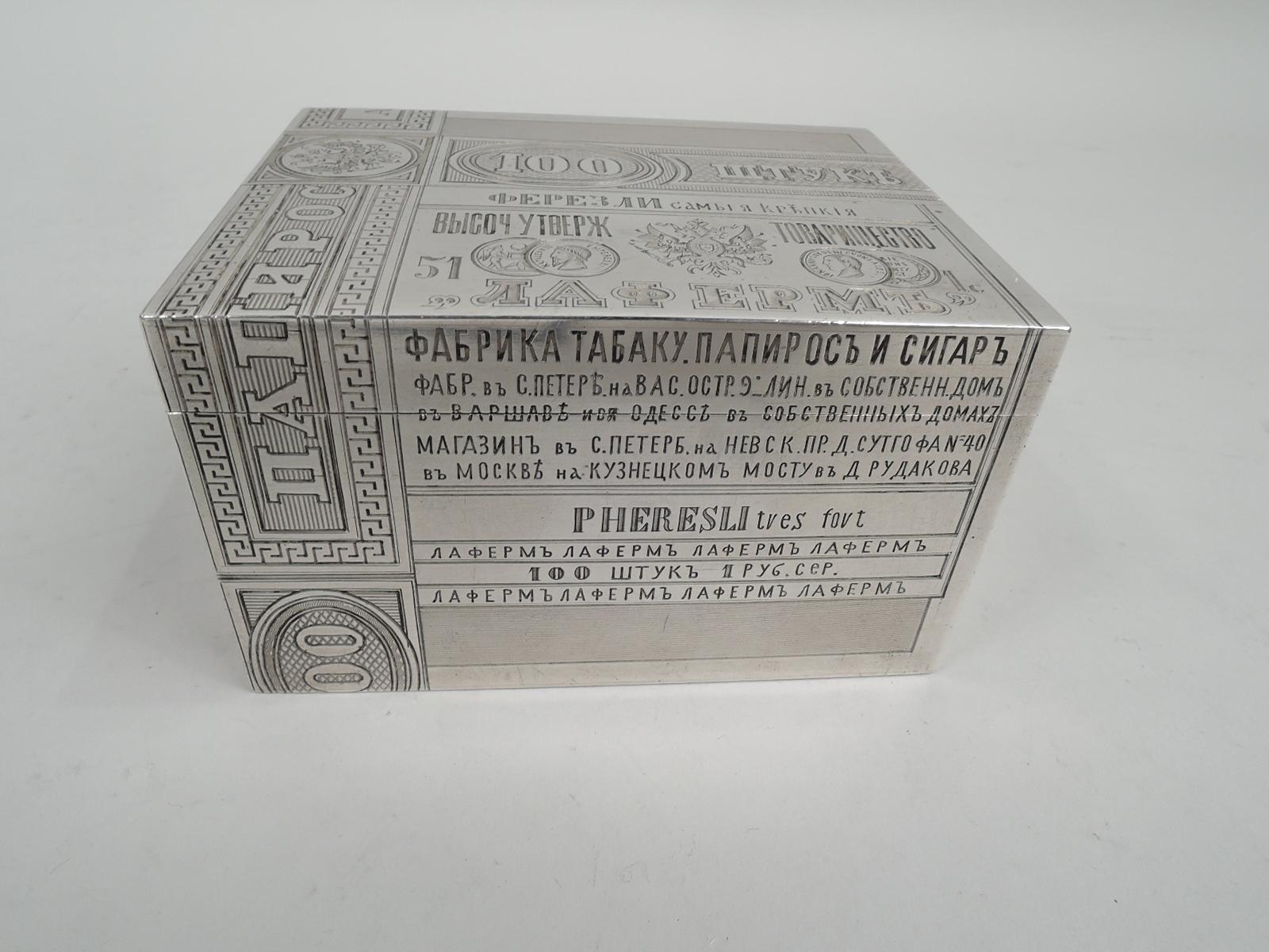 Victorian Tsarist Russian Silver Novelty Trompe-l’oeil Cigarette Box
