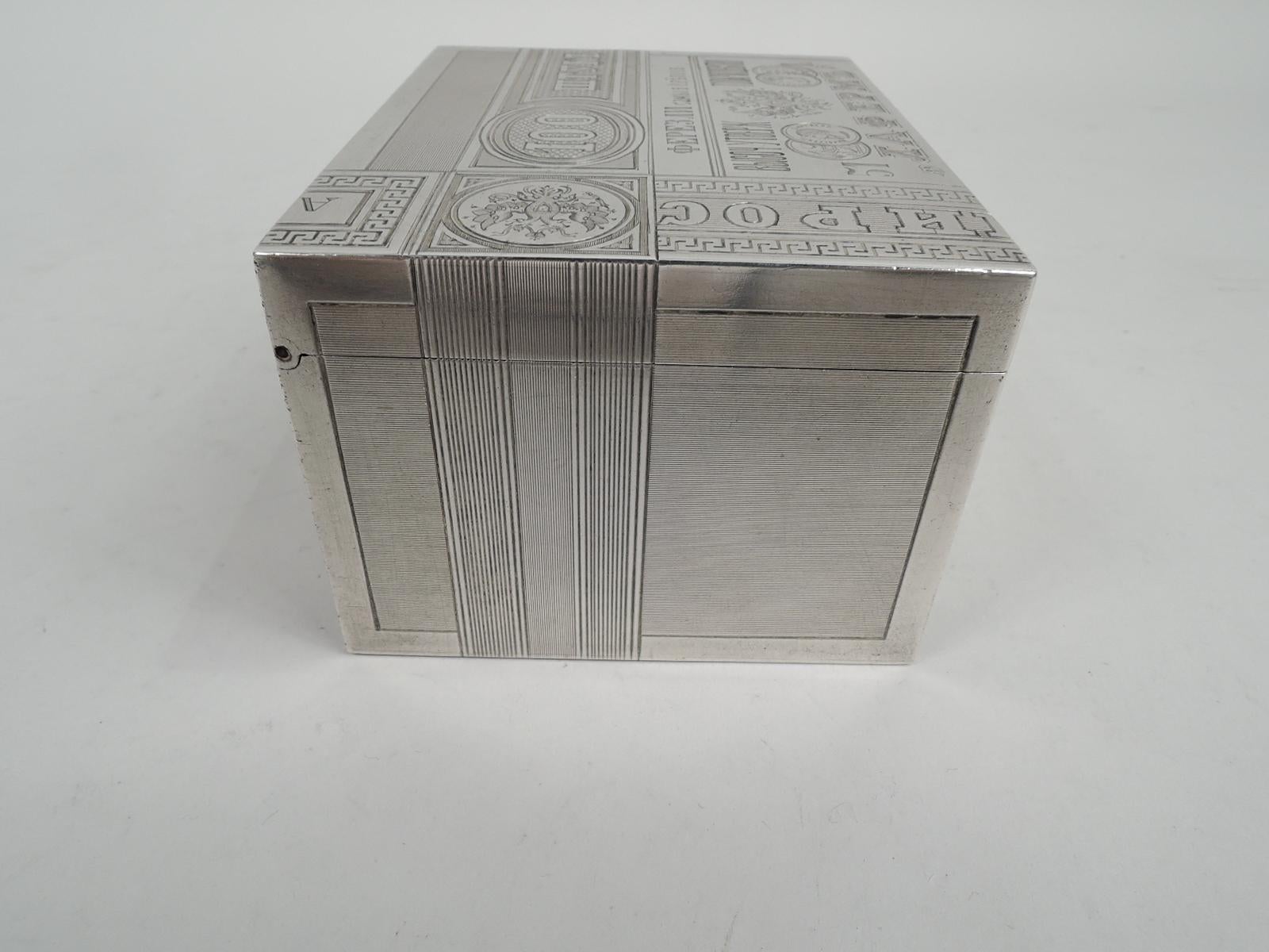 Tsarist Russian Silver Novelty Trompe-l’oeil Cigarette Box In Excellent Condition In New York, NY