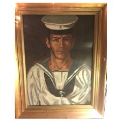 Vintage TSAROUCHIS, Yannis (1910-1989), Portrait of a young Saior  Oil/paper Painting