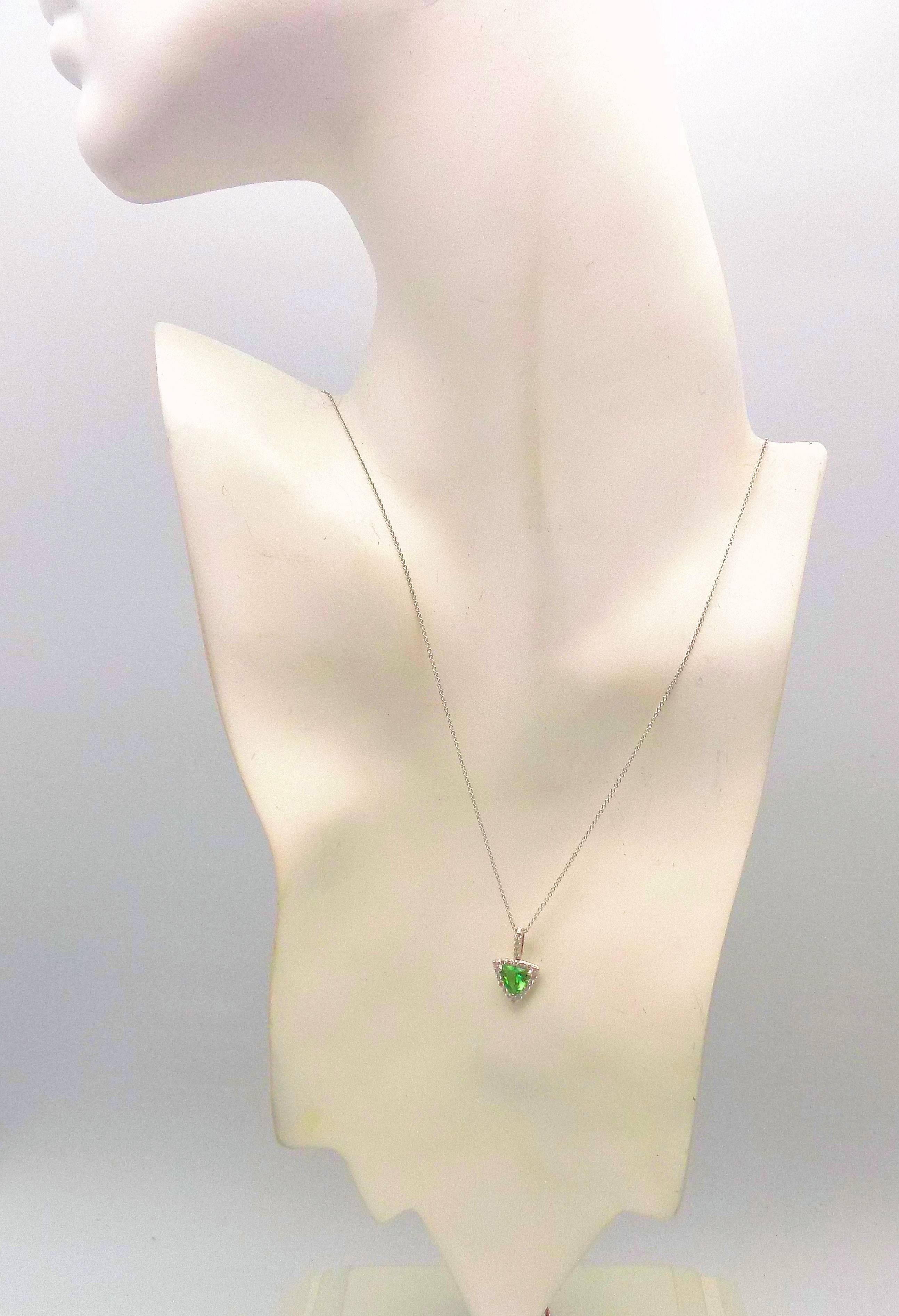 Women's Tsavorite and Diamond Pendant in 18 Karat White Gold For Sale