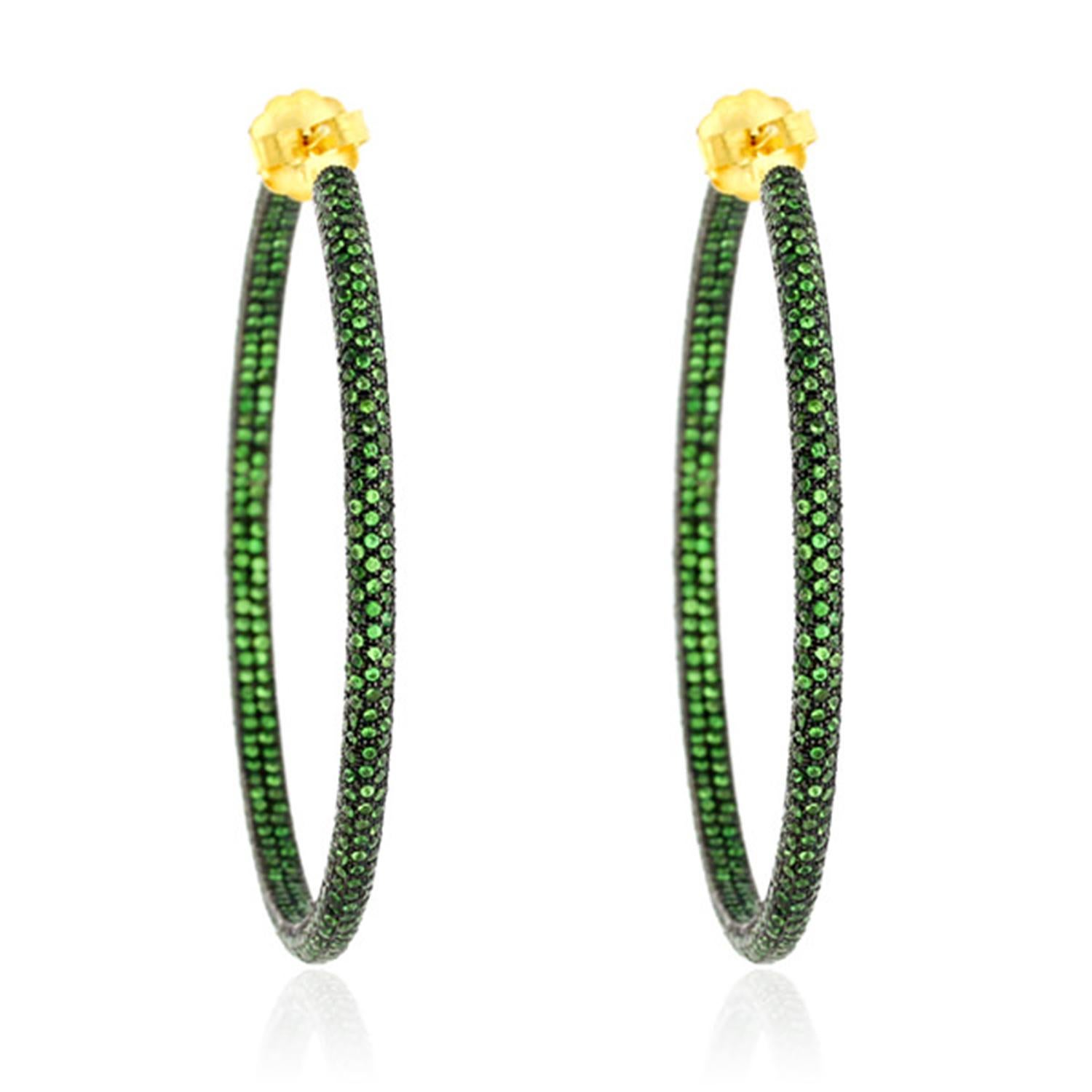 Handcrafted from 14-karat gold & sterling silver, these beautiful hoop earrings are set with 11.14 carats tsavorite. 

FOLLOW  MEGHNA JEWELS storefront to view the latest collection & exclusive pieces.  Meghna Jewels is proudly rated as a Top Seller