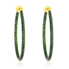 Tsavorite 14 Karat Gold Sterling Silver Hoop Earrings