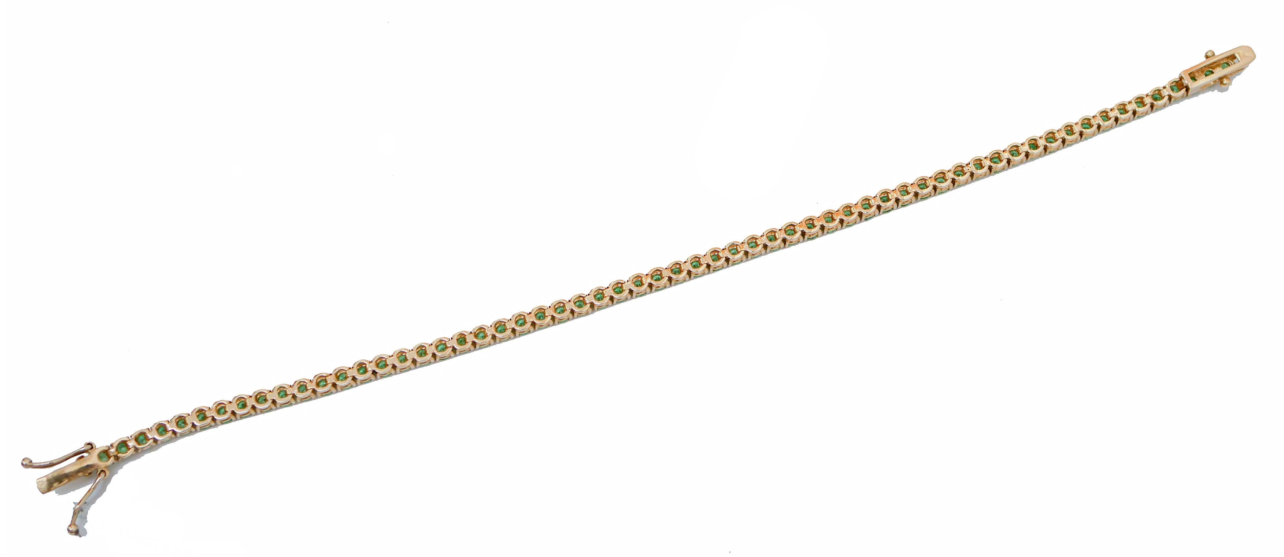 Retro Tsavorite, 14 Karat Rose Gold Tennis Bracelet. For Sale