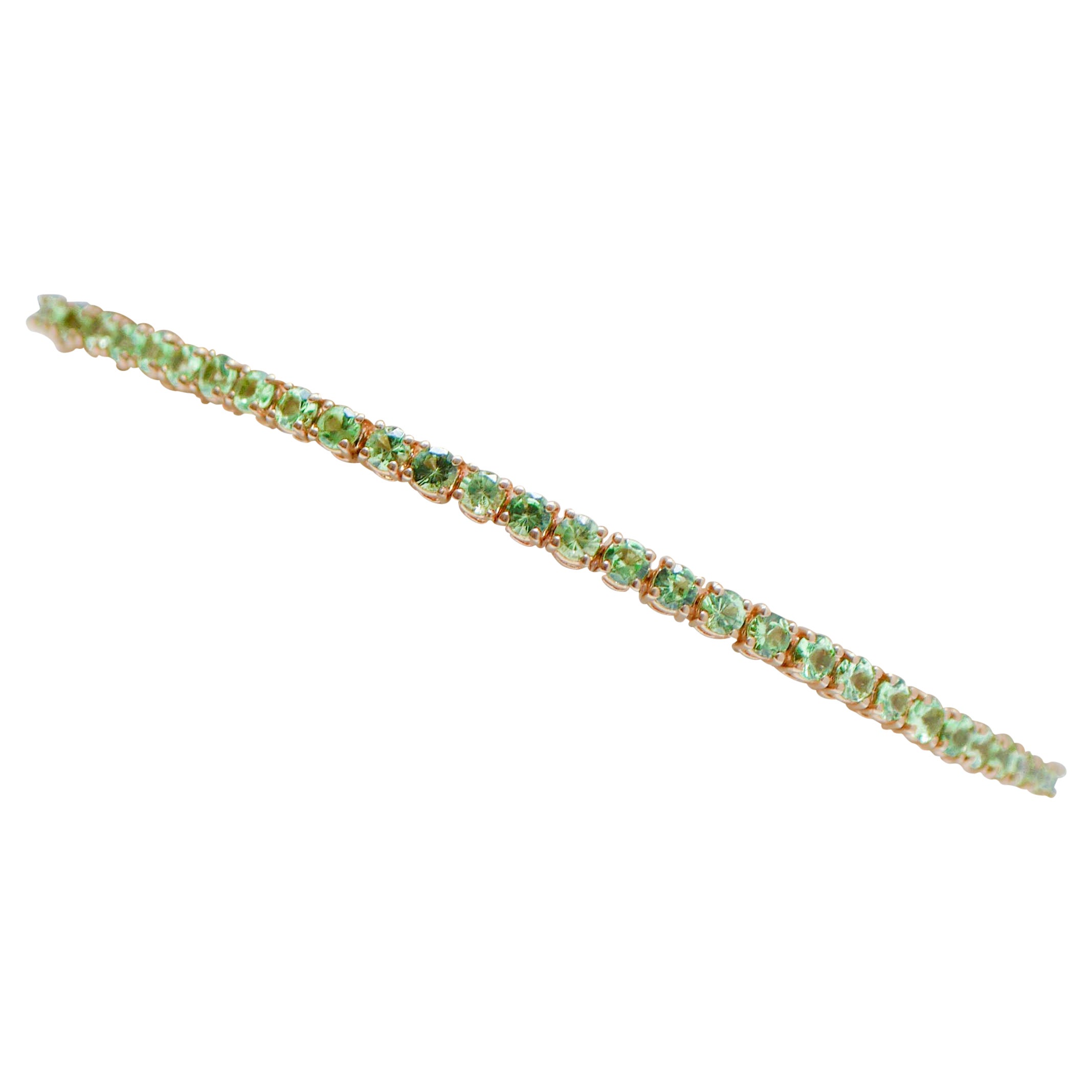 Tsavorita, Pulsera de Tenis de Oro Rosa de 14 Kilates. en venta