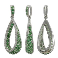 Tsavorite 18 Karat White Gold with Diamonds Pendant for Necklace Without a Chain
