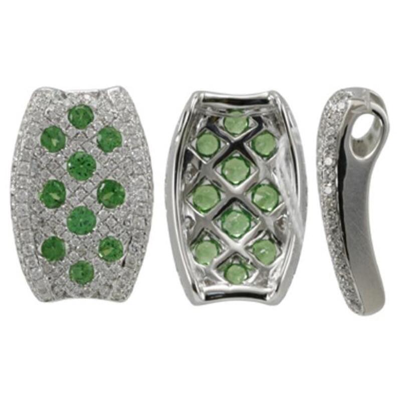 Round Cut Tsavorite 18 Karat White Gold with Diamonds Pendant for Necklace Without a Chain For Sale