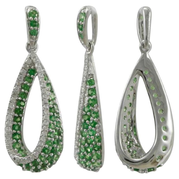 Tsavorite 18 Karat White Gold with Diamonds Pendant for Necklace Without a Chain For Sale