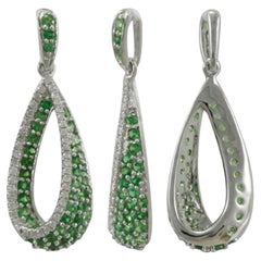Tsavorite 18 Karat White Gold with Diamonds Pendant for Necklace Without a Chain