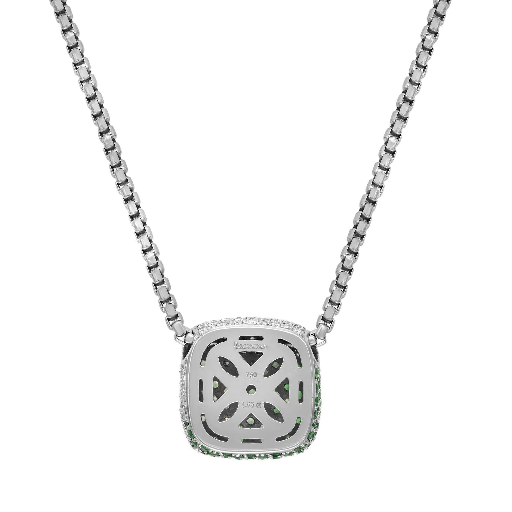 Modern Tsavorite 2.13Ctw And Diamond 1.65Ctw Pendant Necklace 18K White Gold 18.5 inch For Sale