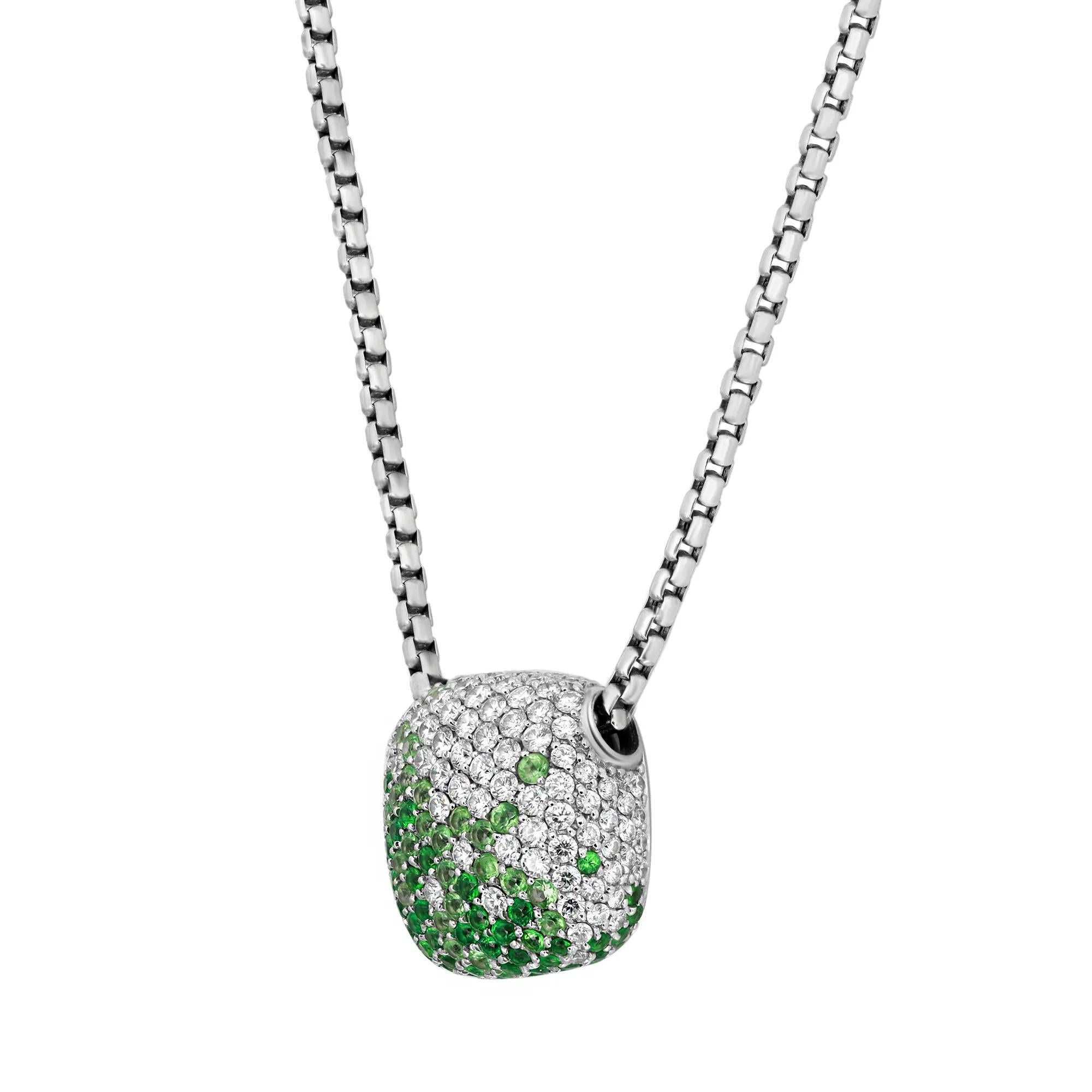 Round Cut Tsavorite 2.13Ctw And Diamond 1.65Ctw Pendant Necklace 18K White Gold 18.5 inch For Sale