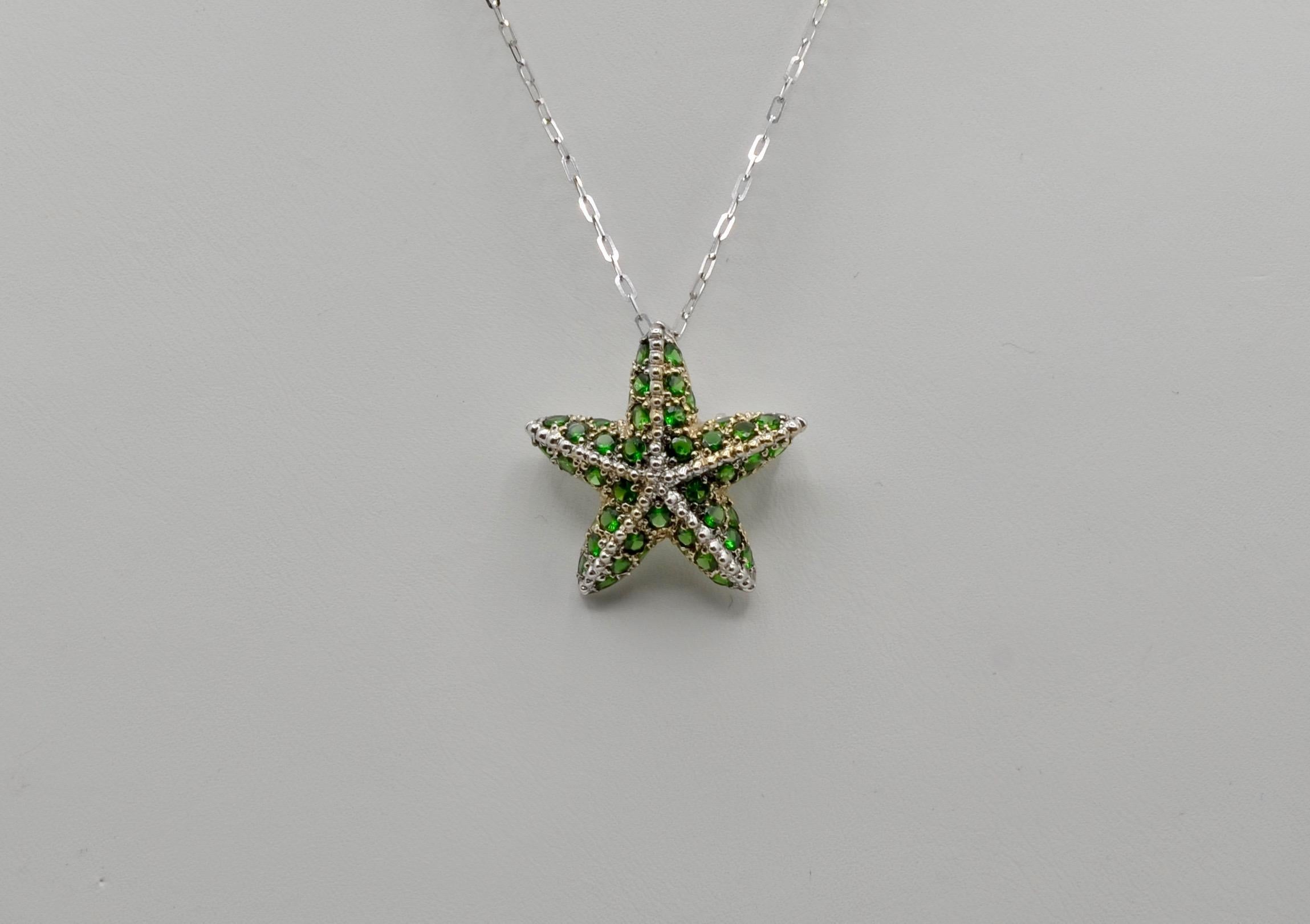 Tsavorite and 14 Karat White Gold Starfish Brooch and Pendant In New Condition For Sale In Berkeley, CA