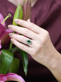 Tsavorite and Diamond Art Deco Style Dinner Ring in 14K Two Tone Gold