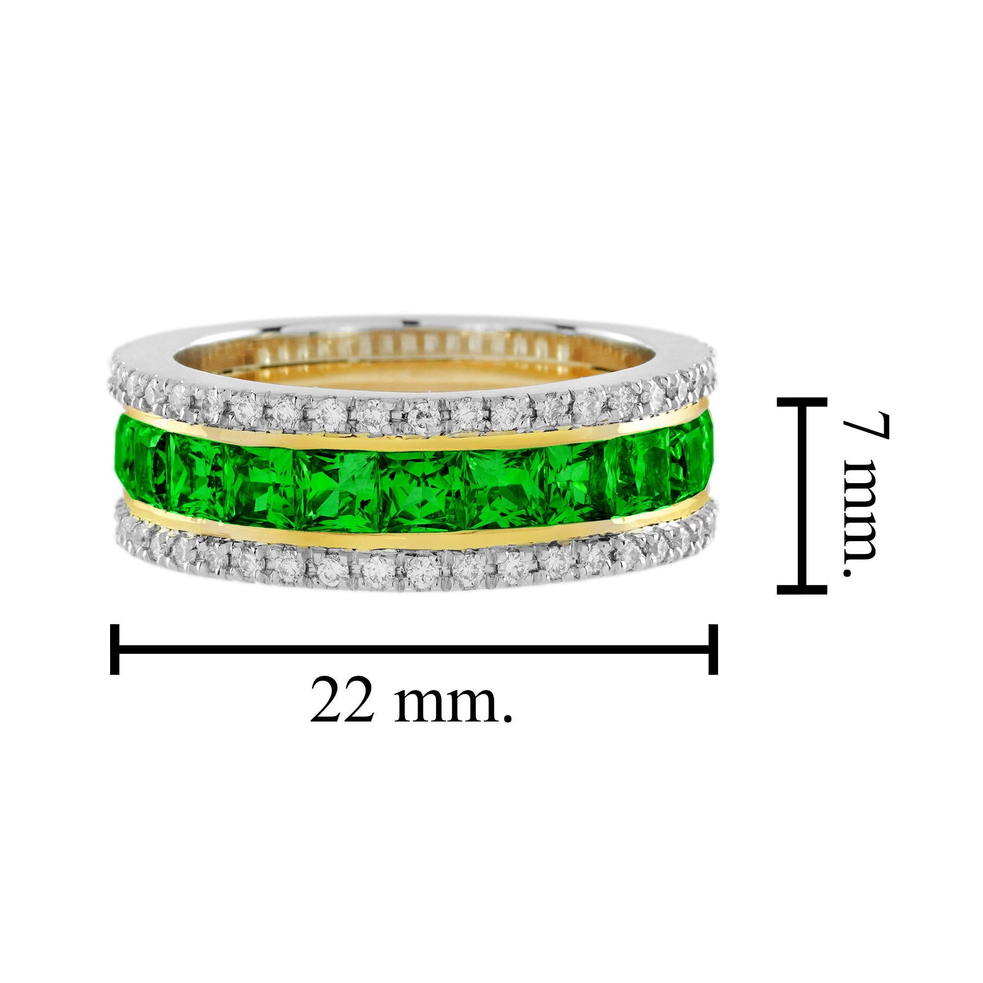 Tsavorite and Diamond Classic Half Eternity Band Ring in 18K Yellow Gold For Sale 1