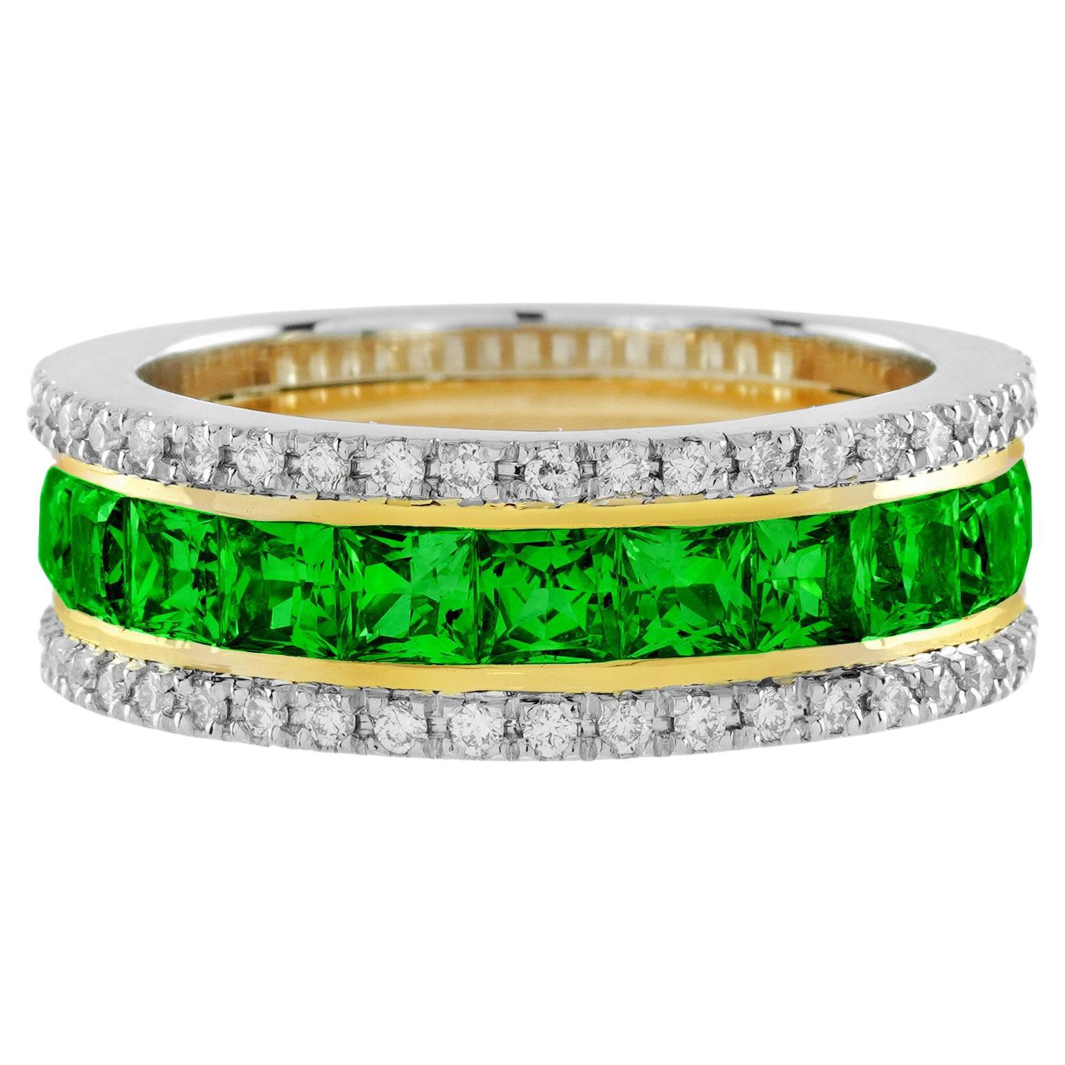 Tsavorite and Diamond Classic Half Eternity Band Ring in 18K Yellow Gold