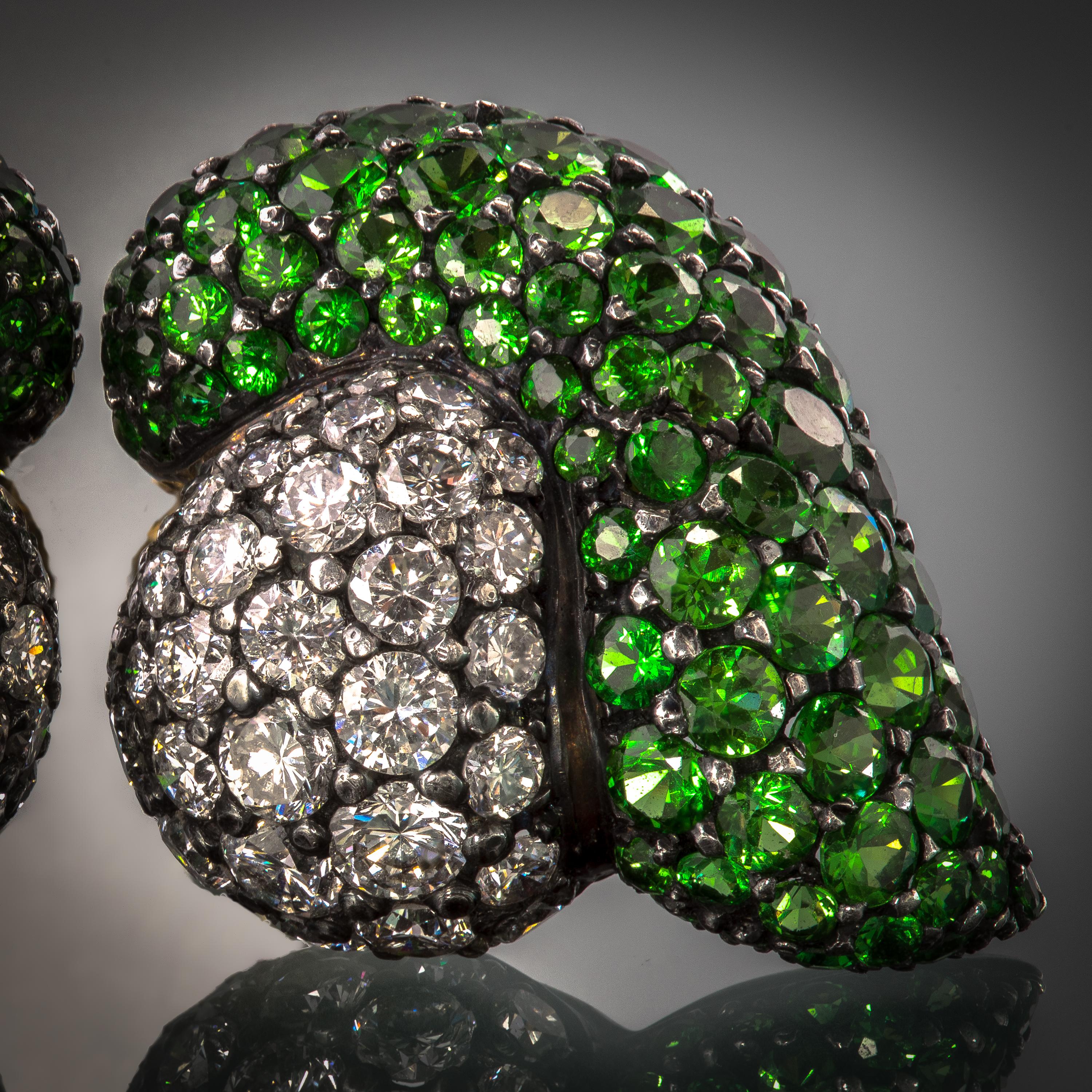 Tsavorite and Diamond Earclips For Sale 2