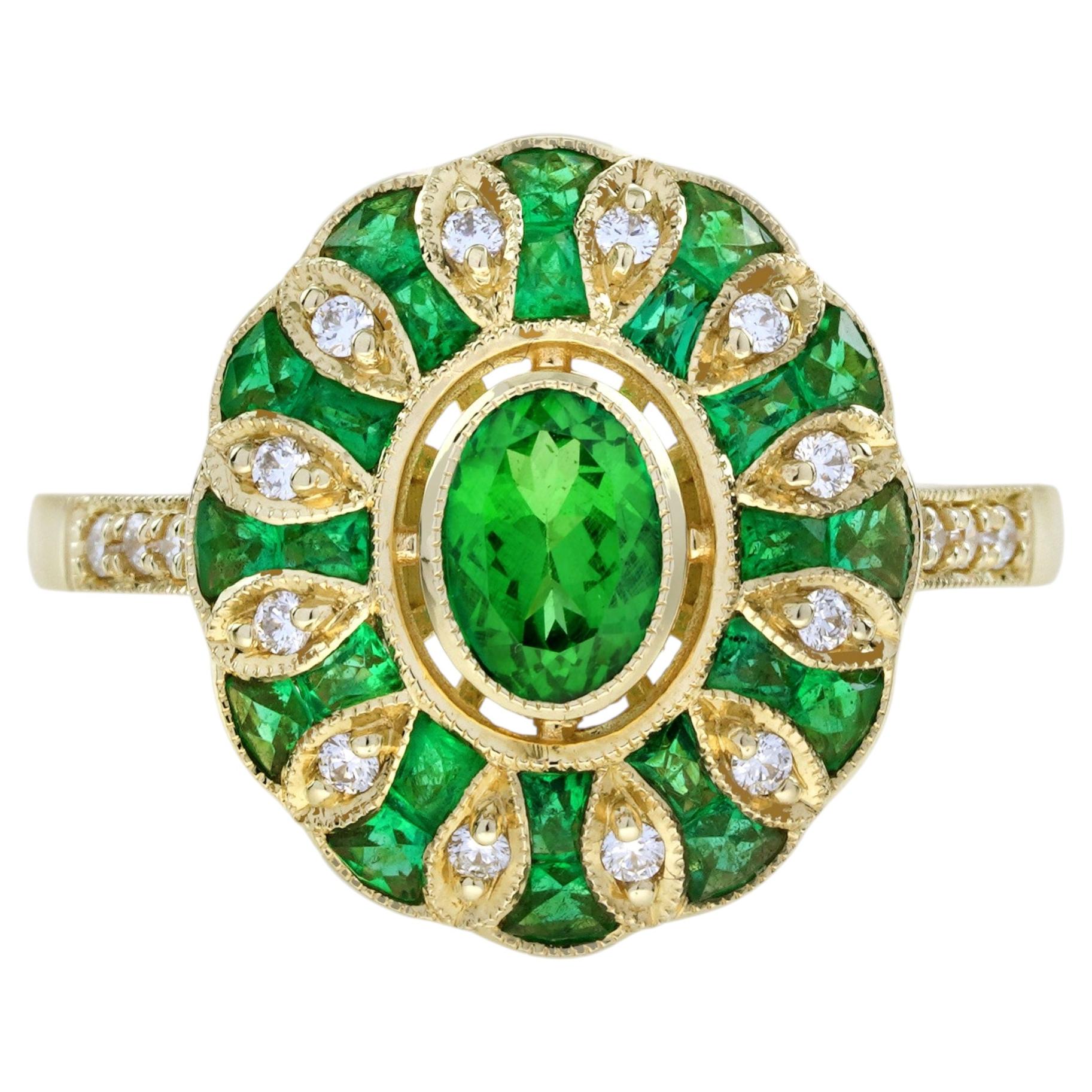 Tsavorite and Diamond Engagement Ring in 14K Yellow Gold