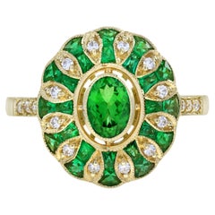 Tsavorite and Diamond Engagement Ring in 14K Yellow Gold