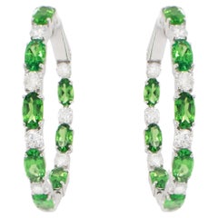 Tsavorite and Diamond Hoop Earrings 5.43 Carats 18K Gold