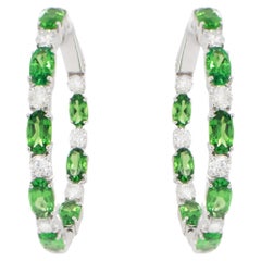 Tsavorite and Diamond Hoop Earrings 5.43 Carats 18K Gold