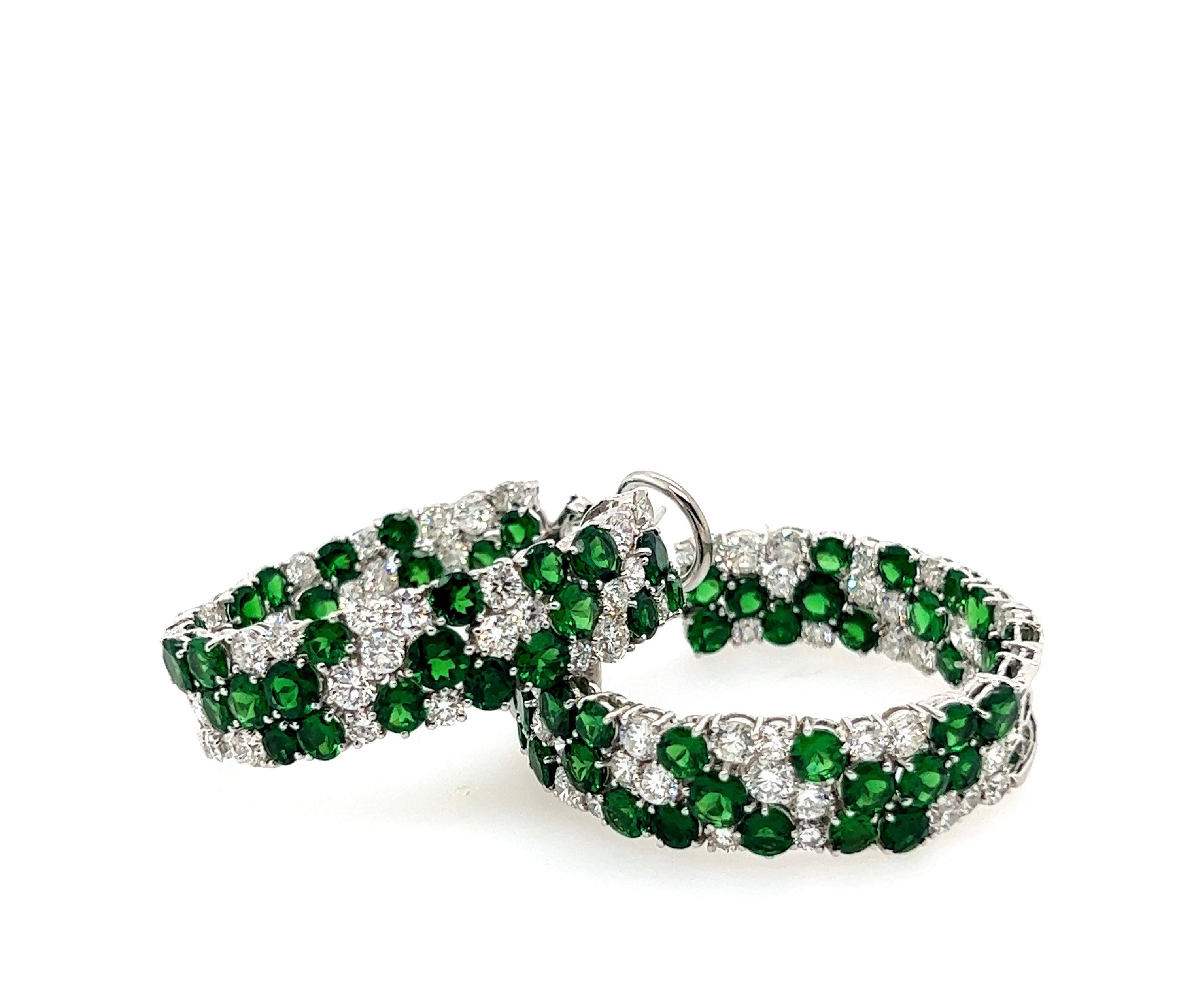 Tsavorite and Diamond Hoops In New Condition For Sale In Palm Beach, FL