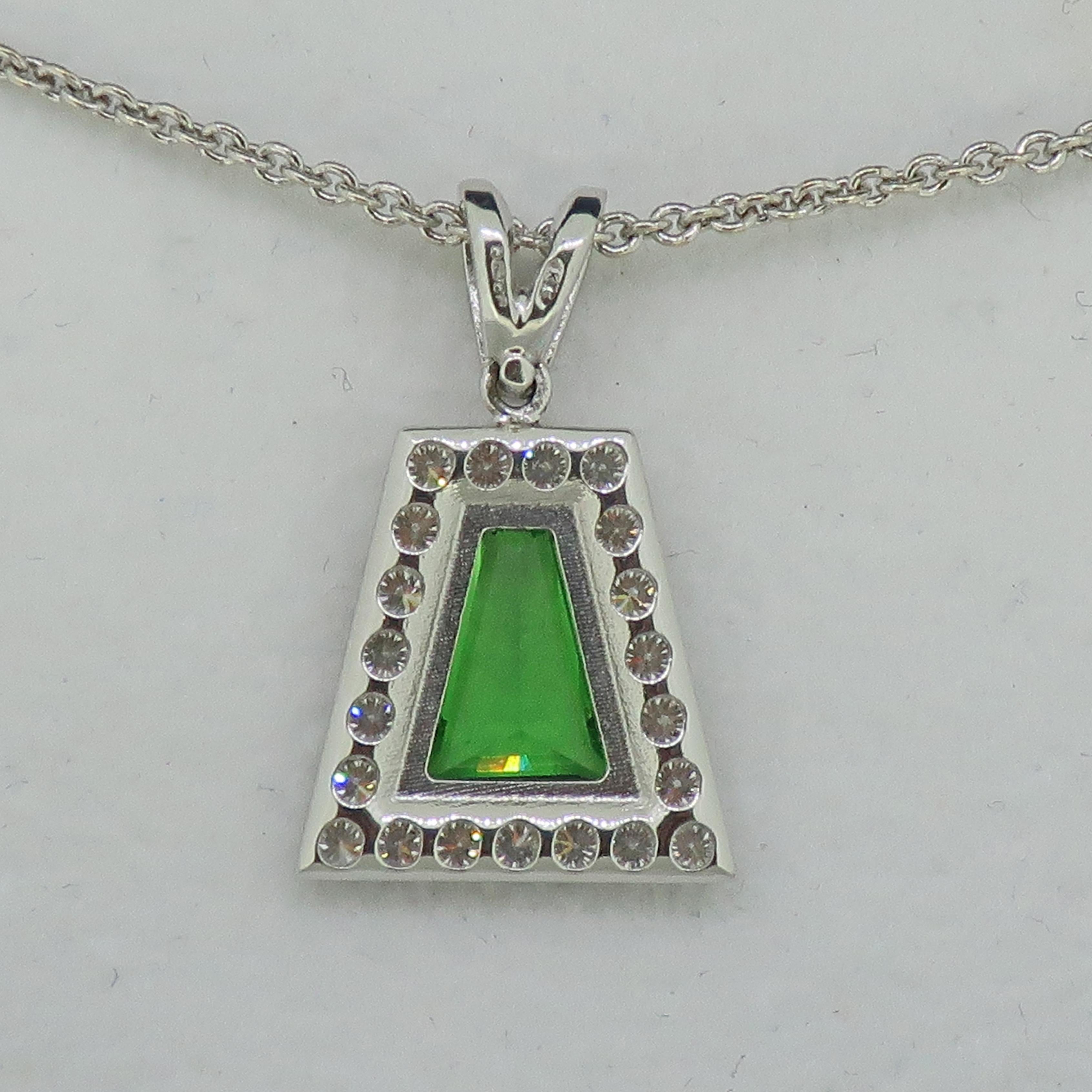 Women's Tsavorite and Diamond Pendant 18 Karat White Gold For Sale