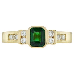 Tsavorite and Diamond Solitaire Engagement Ring in 18K Yellow Gold