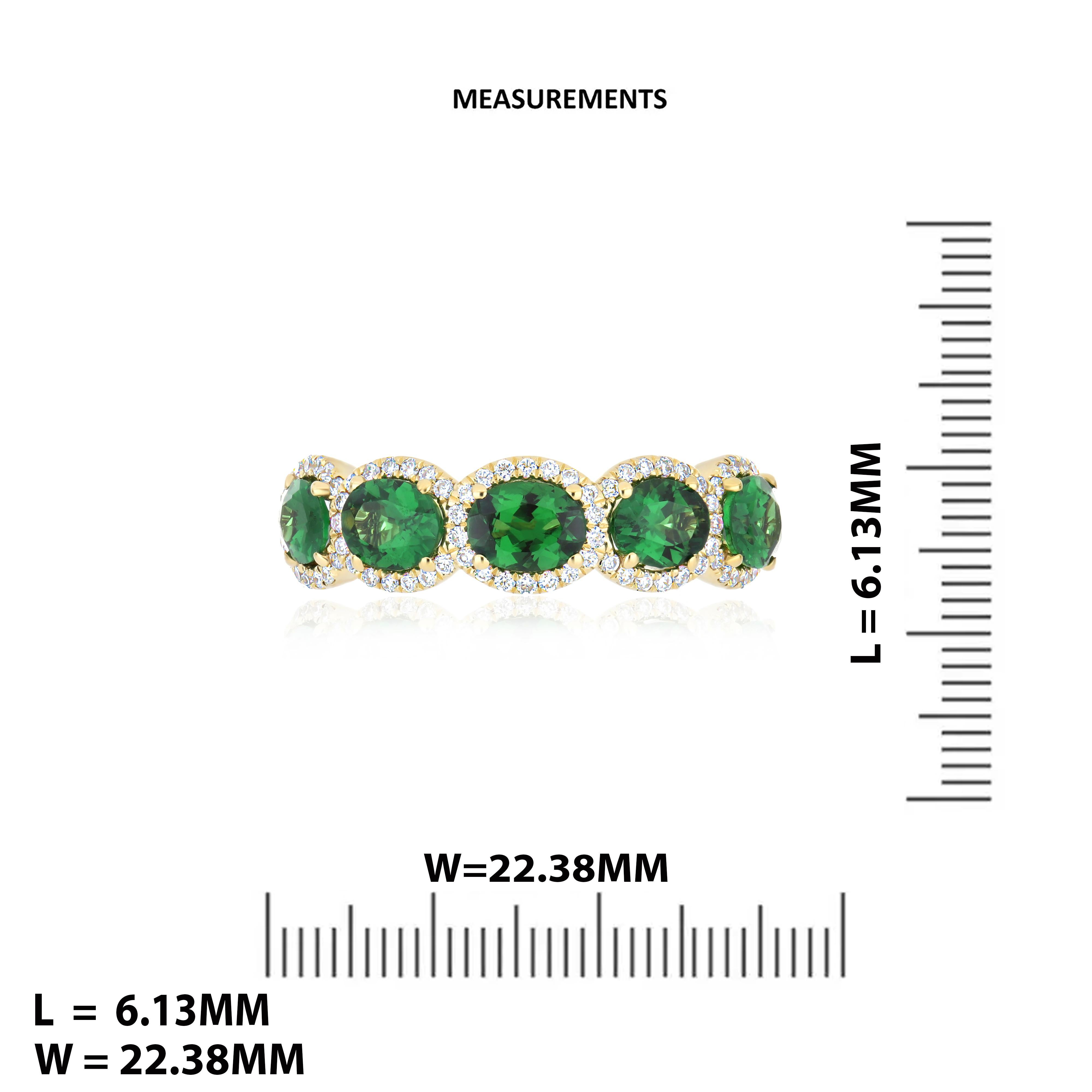 Tsavorite and Diamond Studded hand-crafted ring in 18 Karat Yellow Gold For Sale 1