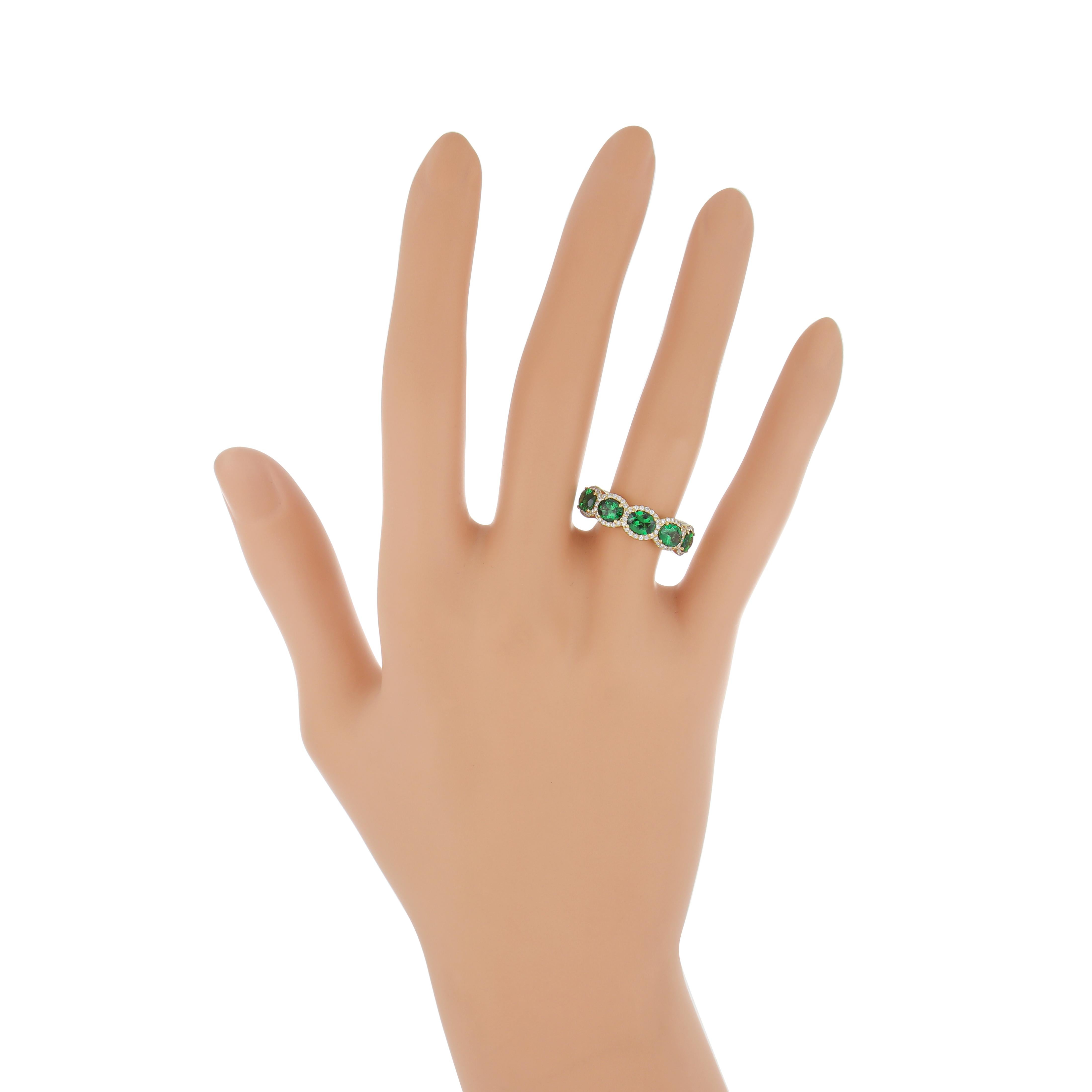 Tsavorite and Diamond Studded hand-crafted ring in 18 Karat Yellow Gold For Sale 2