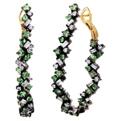 Tsavorite and Diamond Victorian Vine Hoop Earrings