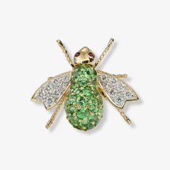 Tsavorite et diamant Broche abeille vintage en or jaune 18 carats