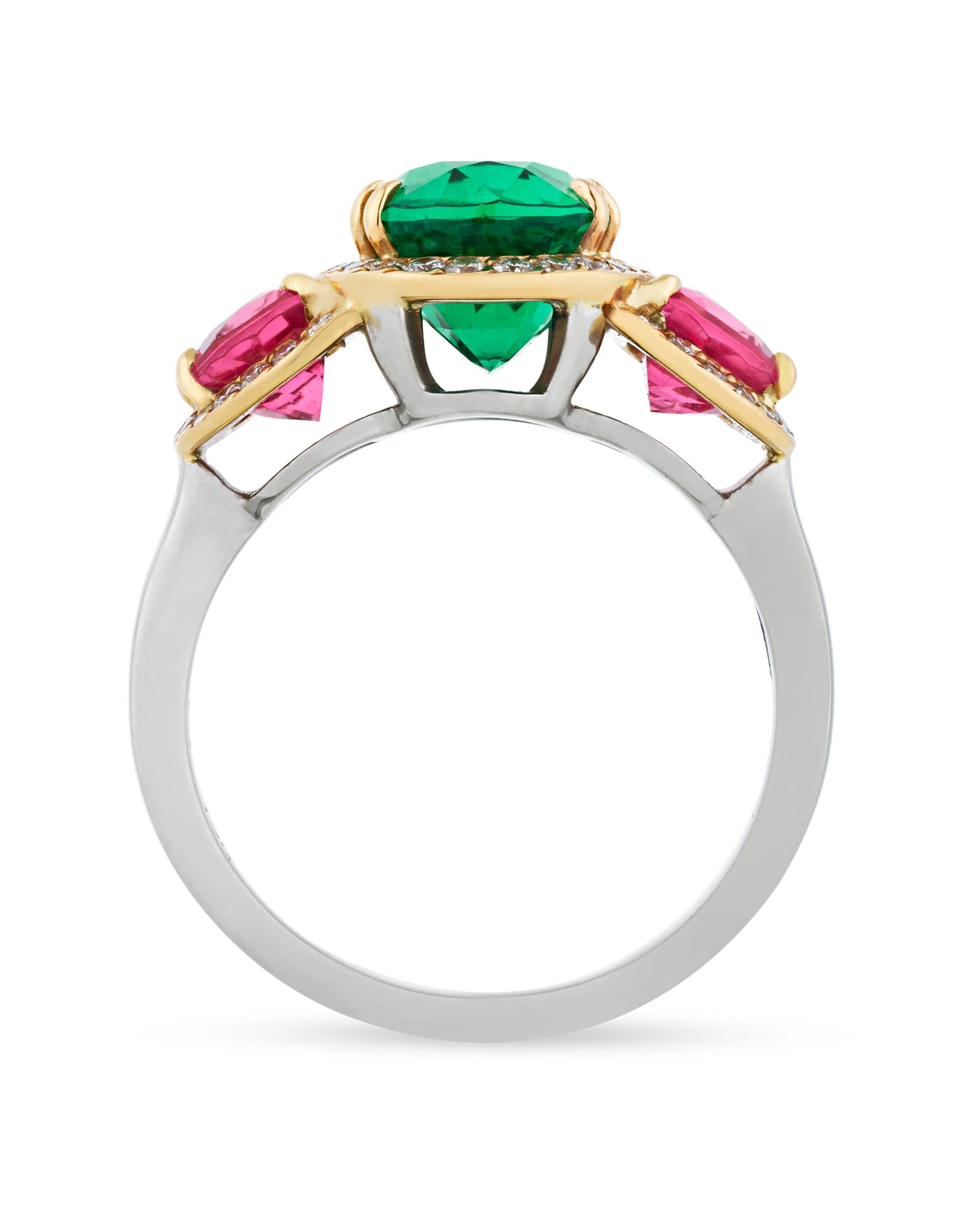 Modern Tsavorite and Mahenge Spinel Ring