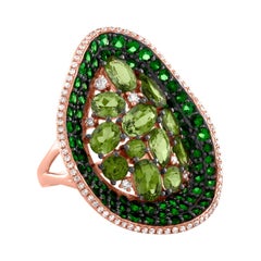 Tsavorite and Peridot Diamond Gold Ring