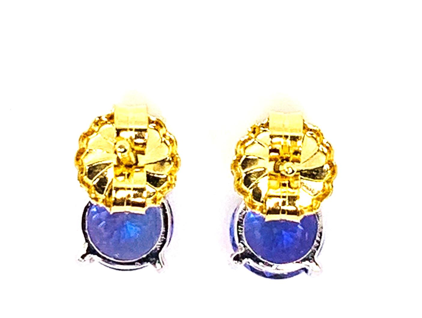 Tsavorite Garnet Round & Tanzanite Drop, 18k Two-toned Gold Stud Post Earrings 1