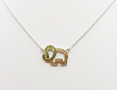 Tsavorite and Yellow Sapphire Elephant Necklace set in Silver Settings