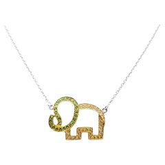 Tsavorite and Yellow Sapphire Elephant Necklace set in Silver Settings