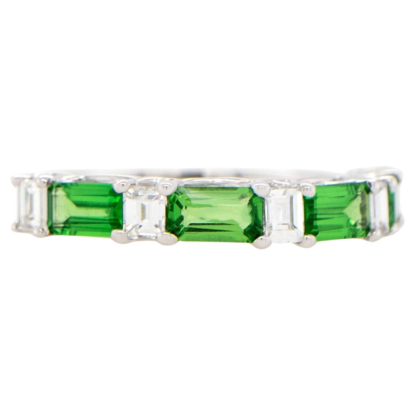 Tsavorite Band Ring With Diamonds 1.61 Carats 18K Gold For Sale