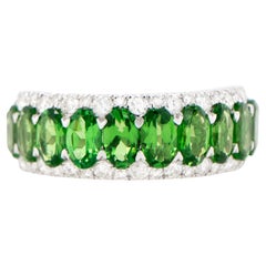 Tsavorite Band Ring With Diamonds 2 Carats 18K Gold