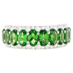 Tsavorite Band Ring With Diamonds 2 Carats 18K Gold