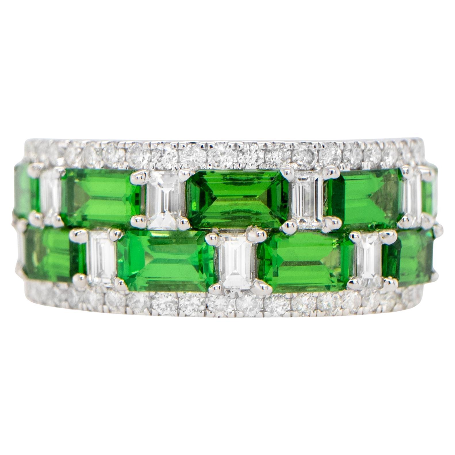 Tsavorite Band Ring With Diamonds 3.81 Carats 18K Gold For Sale