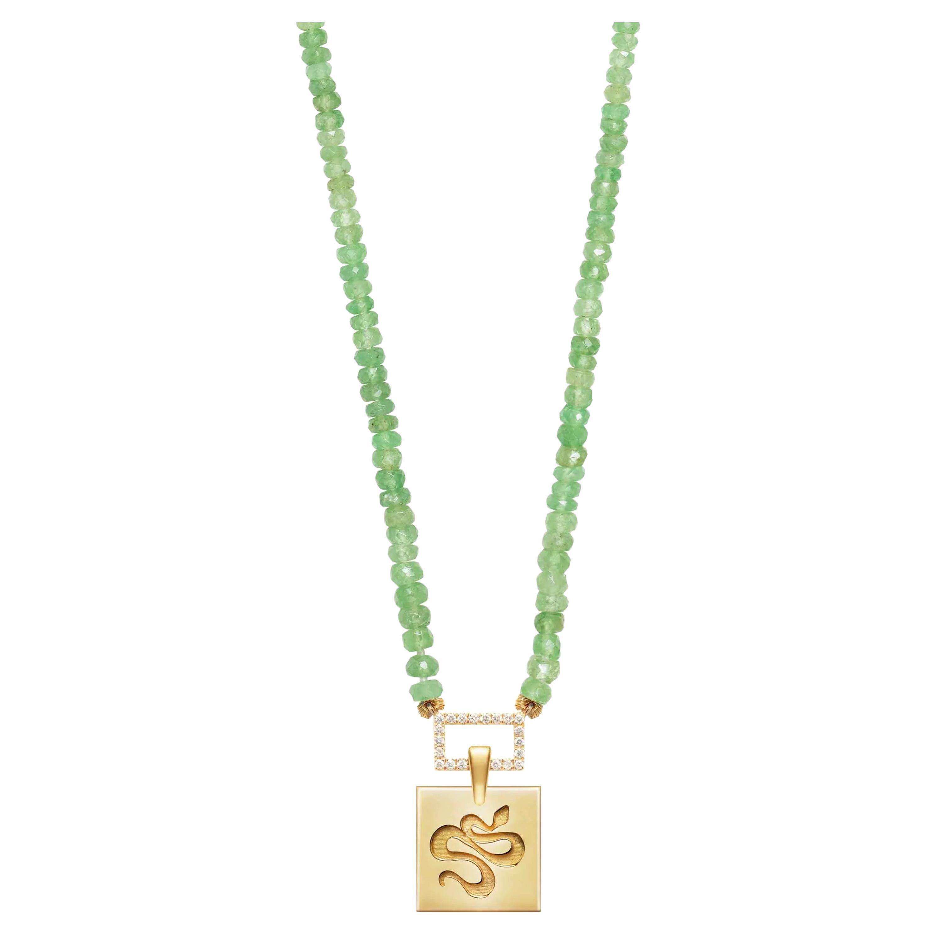 Tsavorite Beaded Necklace with Squared Snake Pendant For Sale