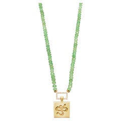 Tsavorite Beaded Necklace with Squared Snake Pendant