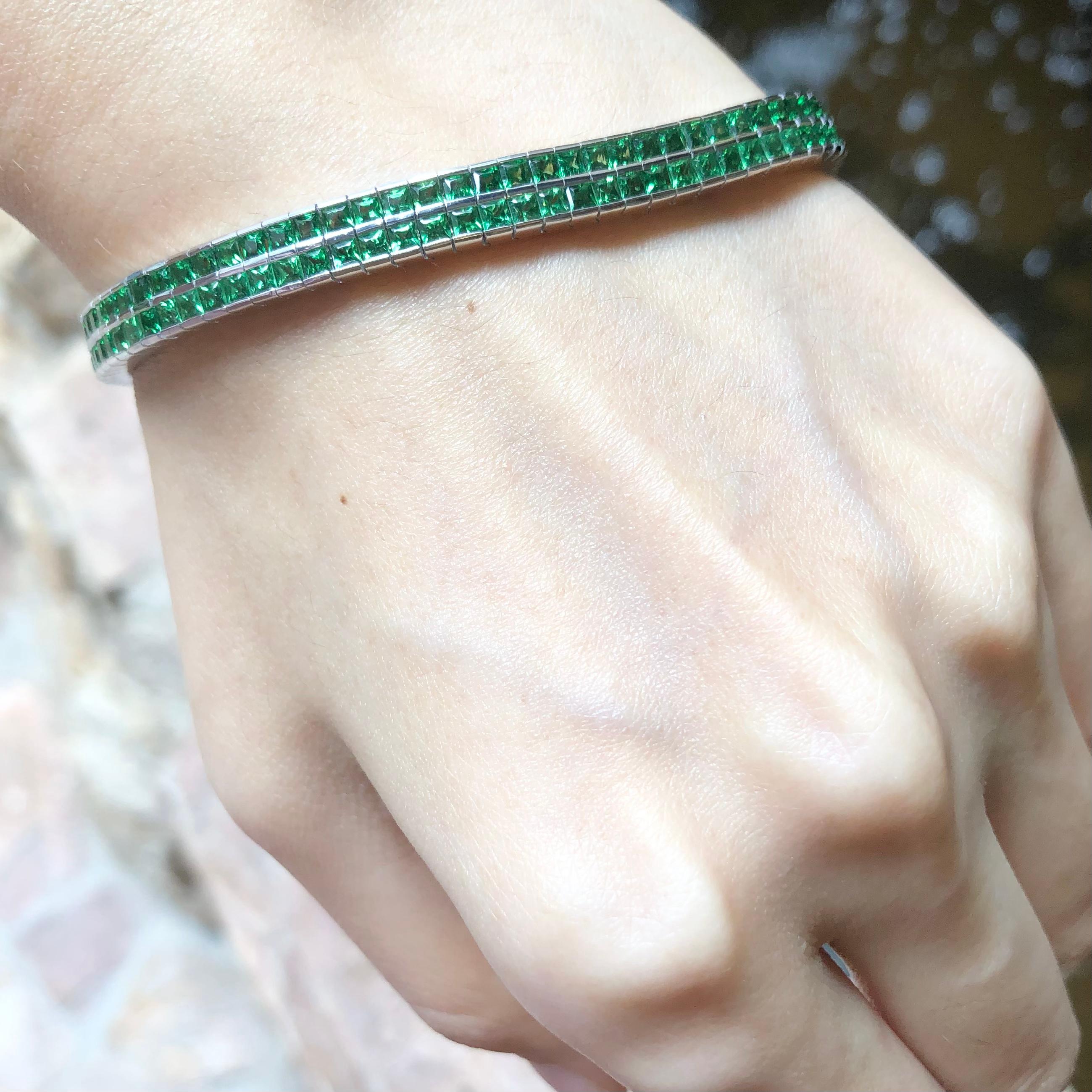 Conjunto de pulsera de tsavoritas en engastes de oro blanco de 18 quilates Corte cuadrado en venta