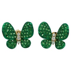 Tsavorite Butterfly Earrings in 18 Karat Yellow Gold