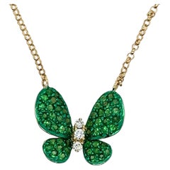 Tsavorite Butterfly Necklace in 18 Karat Yellow Gold