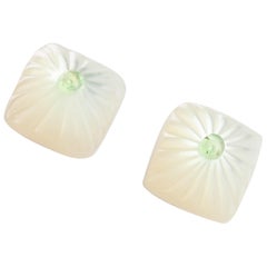 Tsavorite Carved Mother of Pearl Square Cabochon 14 Karat Gold Stud Earrings